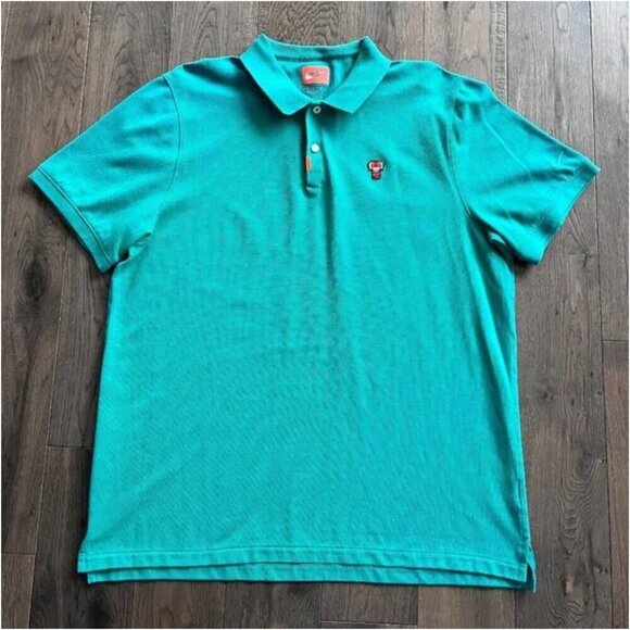 Nike Tiger Woods Polo Shirt Size L Teal Dri Fit Frank Logo Masters Performance - Picture 1 of 9